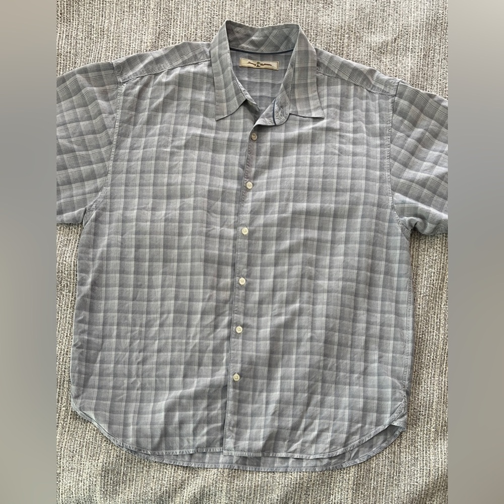 Men’s Tommy Bahama 100% Silk Blue Plaid Button Down Shirt Size XL